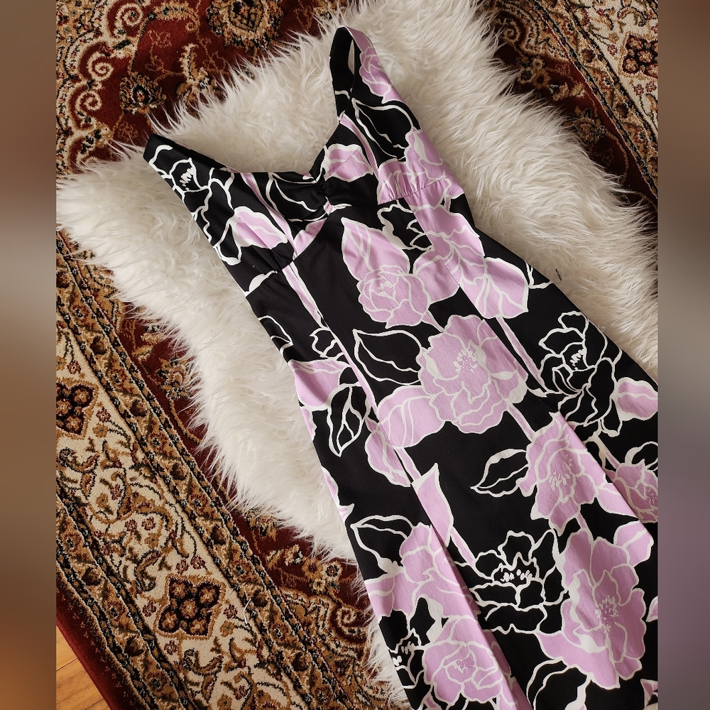 Anne Klein Black & Pink Floral Midi Dress